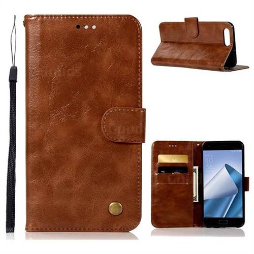 Luxury Retro Leather Wallet Case for Asus Zenfone 4 Max ZC554KL Pro Plus - Brown