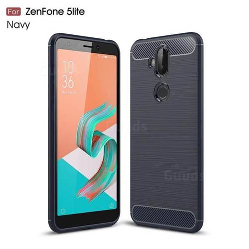 Luxury Carbon Fiber Brushed Wire Drawing Silicone TPU Back Cover for Asus Zenfone 5 Lite ZC600KL - Navy
