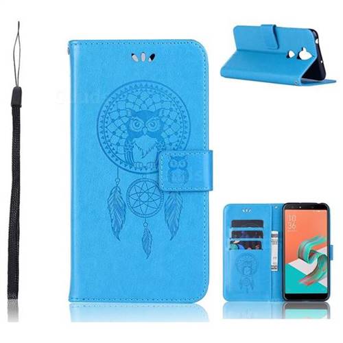 Intricate Embossing Owl Campanula Leather Wallet Case for Asus Zenfone 5 Lite ZC600KL - Blue