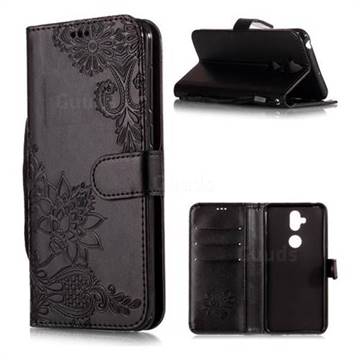 Intricate Embossing Lotus Mandala Flower Leather Wallet Case for Asus Zenfone 5 Lite ZC600KL - Black