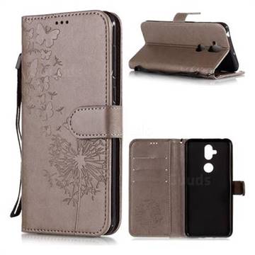 Intricate Embossing Dandelion Butterfly Leather Wallet Case for Asus Zenfone 5 Lite ZC600KL - Gray