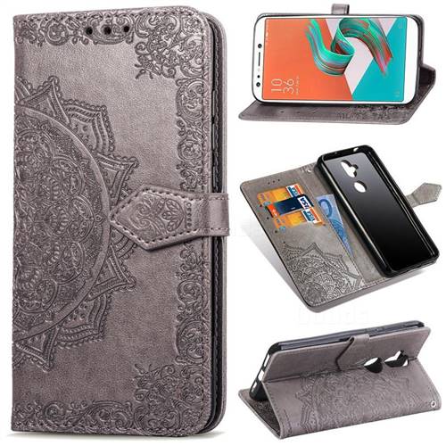 Embossing Imprint Mandala Flower Leather Wallet Case for Asus Zenfone 5 Lite ZC600KL - Gray