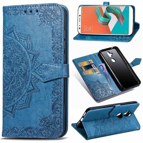 Embossing Imprint Mandala Flower Leather Wallet Case for Asus Zenfone 5 Lite ZC600KL - Blue