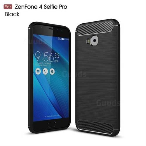 Luxury Carbon Fiber Brushed Wire Drawing Silicone TPU Back Cover for Asus Zenfone 4 Selfie Pro ZD552KL - Black