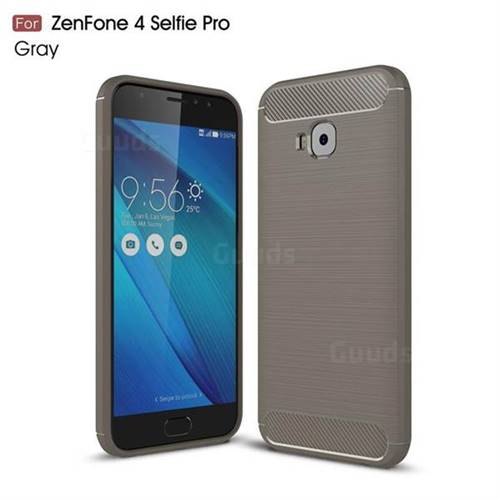 Luxury Carbon Fiber Brushed Wire Drawing Silicone TPU Back Cover for Asus Zenfone 4 Selfie Pro ZD552KL - Gray