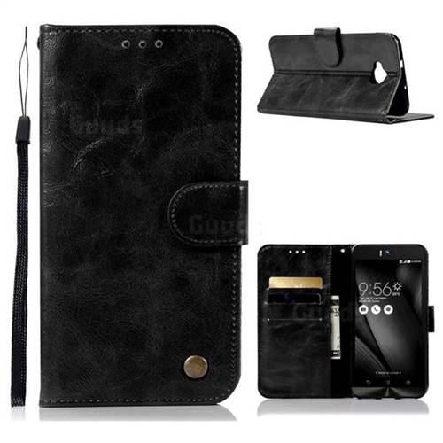 Luxury Retro Leather Wallet Case for Asus Zenfone 4 Selfie ZD553KL - Black
