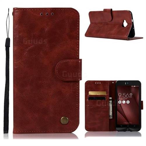 Luxury Retro Leather Wallet Case for Asus Zenfone 4 Selfie ZD553KL - Wine Red