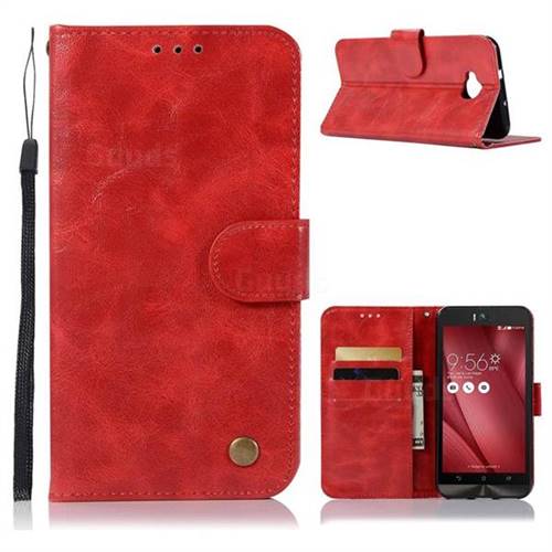 Luxury Retro Leather Wallet Case for Asus Zenfone 4 Selfie ZD553KL - Red