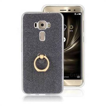 Luxury Soft TPU Glitter Back Ring Cover with 360 Rotate Finger Holder Buckle for Asus Zenfone 3 ZE520KL - Black