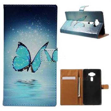 Sea Blue Butterfly Leather Wallet Case for Asus Zenfone 3 ZE520KL