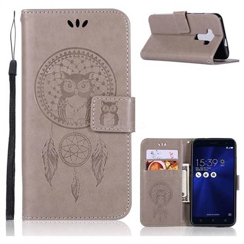 Intricate Embossing Owl Campanula Leather Wallet Case for Asus Zenfone 3 ZE520KL - Grey