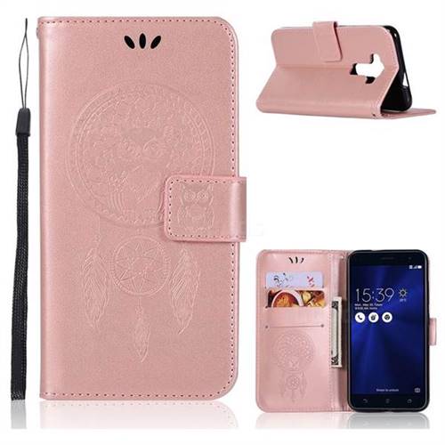 Intricate Embossing Owl Campanula Leather Wallet Case for Asus Zenfone 3 ZE520KL - Rose Gold