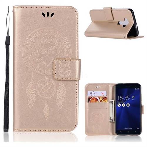 Intricate Embossing Owl Campanula Leather Wallet Case for Asus Zenfone 3 ZE520KL - Champagne