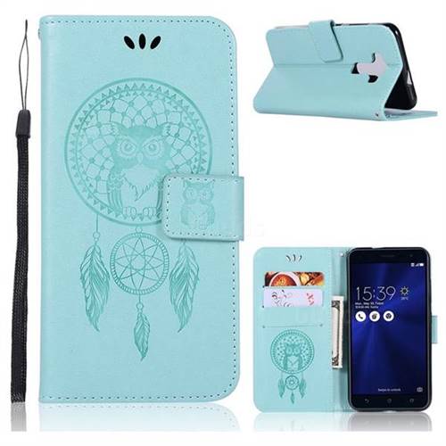 Intricate Embossing Owl Campanula Leather Wallet Case for Asus Zenfone 3 ZE520KL - Green