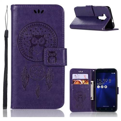 Intricate Embossing Owl Campanula Leather Wallet Case for Asus Zenfone 3 ZE520KL - Purple