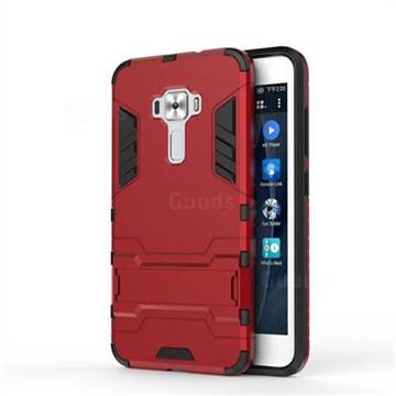 Armor Premium Tactical Grip Kickstand Shockproof Dual Layer Rugged Hard Cover for Asus Zenfone 3 ZE552KL - Wine Red