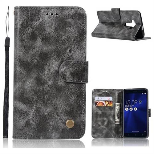 Luxury Retro Leather Wallet Case for Asus Zenfone 3 ZE552KL - Gray