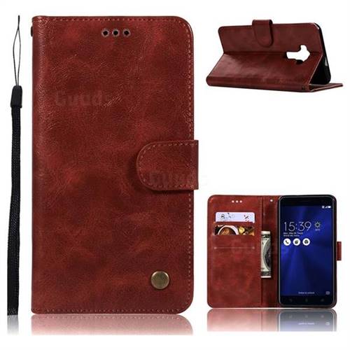 Luxury Retro Leather Wallet Case for Asus Zenfone 3 ZE552KL - Wine Red