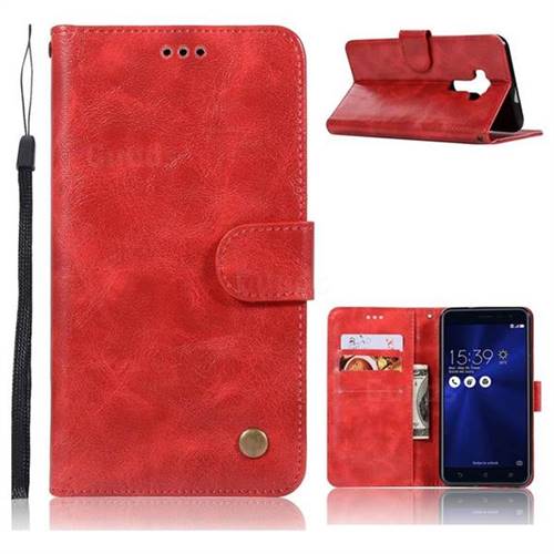 Luxury Retro Leather Wallet Case for Asus Zenfone 3 ZE552KL - Red