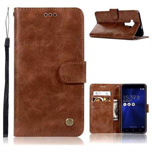 Luxury Retro Leather Wallet Case for Asus Zenfone 3 ZE552KL - Brown