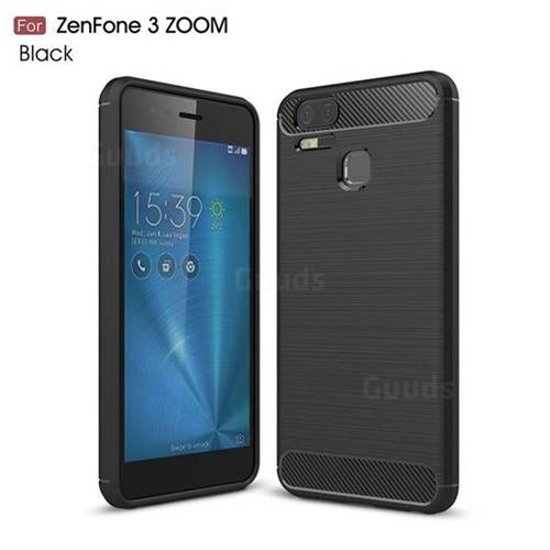 Luxury Carbon Fiber Brushed Wire Drawing Silicone TPU Back Cover for Asus Zenfone 3 Zoom ZE553KL - Black