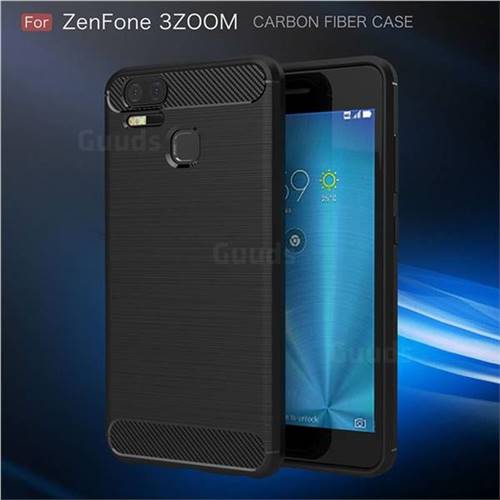 Luxury Carbon Fiber Brushed Wire Drawing Silicone TPU Back Cover for Asus Zenfone 3 Zoom ZE553KL Black