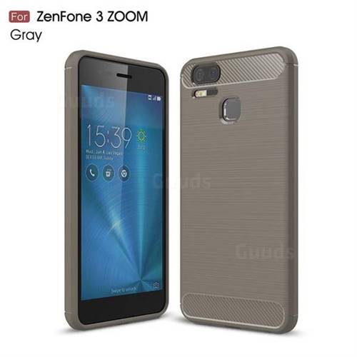 Luxury Carbon Fiber Brushed Wire Drawing Silicone TPU Back Cover for Asus Zenfone 3 Zoom ZE553KL - Gray