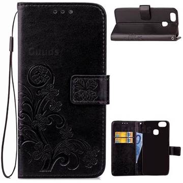 Embossing Imprint Four-Leaf Clover Leather Wallet Case for Asus Zenfone 3 Zoom ZE553KL - Black