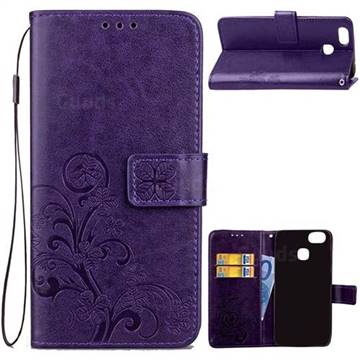 Embossing Imprint Four-Leaf Clover Leather Wallet Case for Asus Zenfone 3 Zoom ZE553KL - Purple