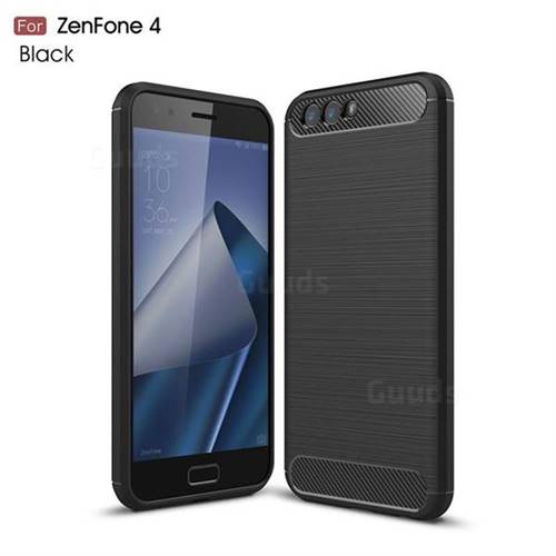 Luxury Carbon Fiber Brushed Wire Drawing Silicone TPU Back Cover for Asus Zenfone 4 ZE554KL - Black