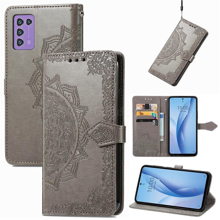 Embossing Imprint Mandala Flower Leather Wallet Case for ZTE Libero 5G III - Gray