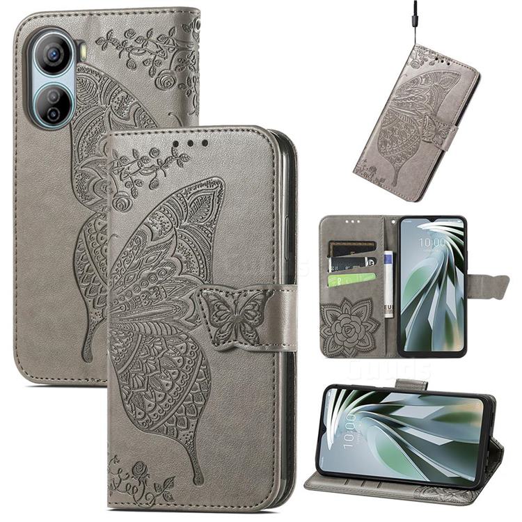 Embossing Mandala Flower Butterfly Leather Wallet Case for ZTE Libero 5G IV - Gray