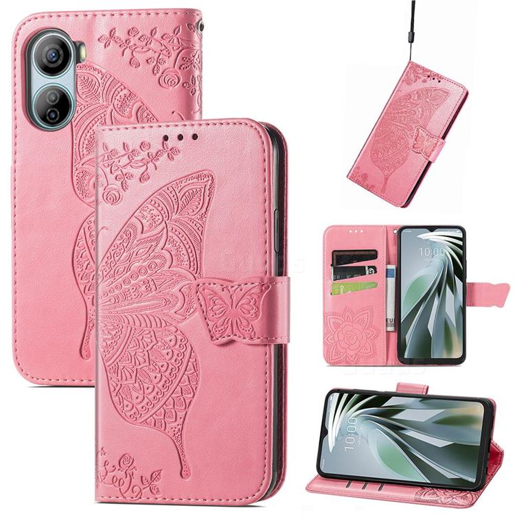 Embossing Mandala Flower Butterfly Leather Wallet Case for ZTE Libero 5G IV - Pink