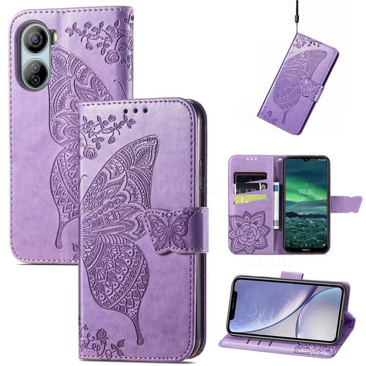 Embossing Mandala Flower Butterfly Leather Wallet Case for ZTE Libero 5G IV - Light Purple