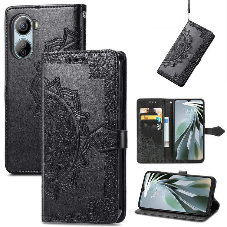 Embossing Imprint Mandala Flower Leather Wallet Case for ZTE Libero 5G IV - Black