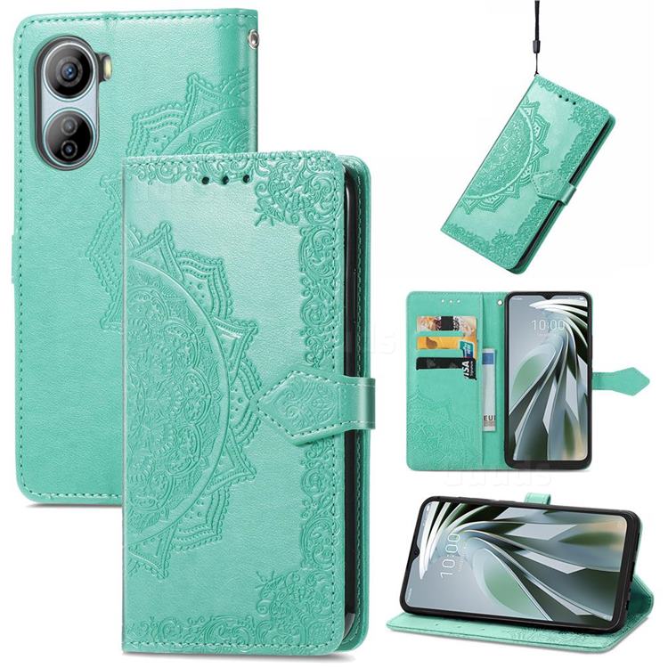 Embossing Imprint Mandala Flower Leather Wallet Case for ZTE Libero 5G IV - Green