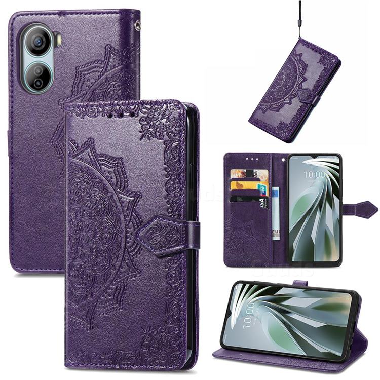 Embossing Imprint Mandala Flower Leather Wallet Case for ZTE Libero 5G IV - Purple