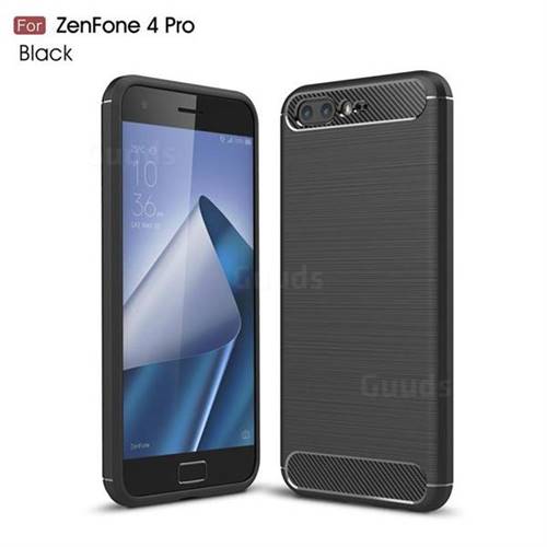 Luxury Carbon Fiber Brushed Wire Drawing Silicone TPU Back Cover for Asus Zenfone 4 Pro ZS551KL - Black