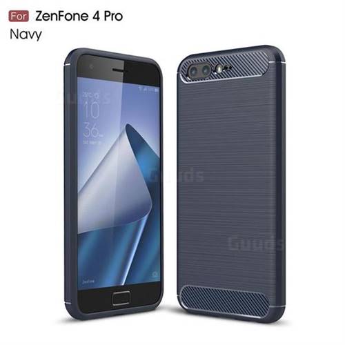 Luxury Carbon Fiber Brushed Wire Drawing Silicone TPU Back Cover for Asus Zenfone 4 Pro ZS551KL - Navy