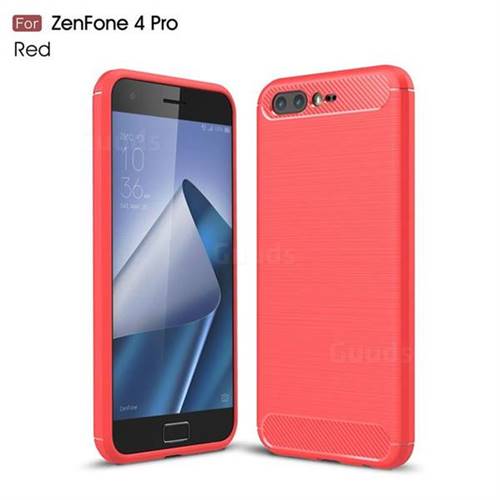 Luxury Carbon Fiber Brushed Wire Drawing Silicone TPU Back Cover for Asus Zenfone 4 Pro ZS551KL - Red