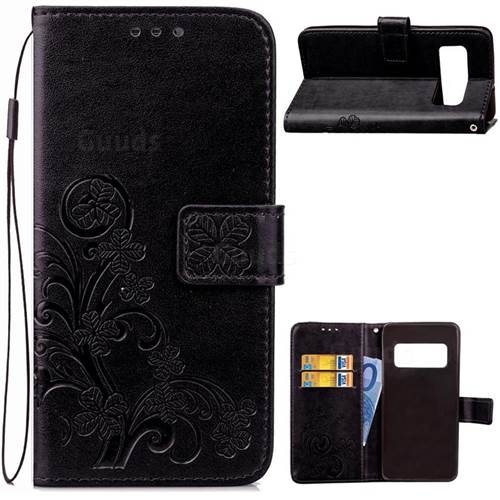 Embossing Imprint Four-Leaf Clover Leather Wallet Case for Asus Zenfone AR ZS571KL - Black