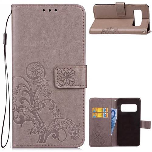 Embossing Imprint Four-Leaf Clover Leather Wallet Case for Asus Zenfone AR ZS571KL - Grey
