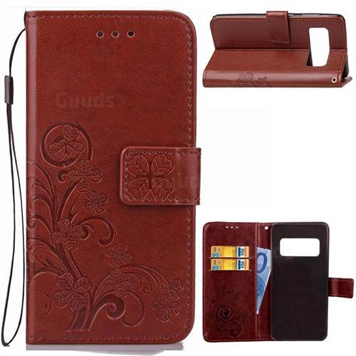 Embossing Imprint Four-Leaf Clover Leather Wallet Case for Asus Zenfone AR ZS571KL - Brown