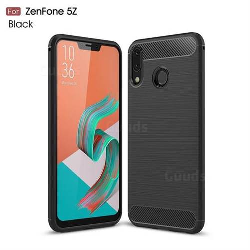Luxury Carbon Fiber Brushed Wire Drawing Silicone TPU Back Cover for Asus Zenfone 5Z ZS620KL - Black