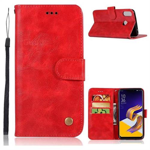 Luxury Retro Leather Wallet Case for Asus Zenfone 5Z ZS620KL - Red