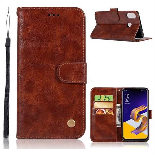 Luxury Retro Leather Wallet Case for Asus Zenfone 5Z ZS620KL - Brown