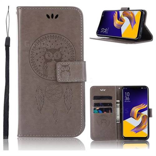 Intricate Embossing Owl Campanula Leather Wallet Case for Asus Zenfone 5Z ZS620KL - Grey