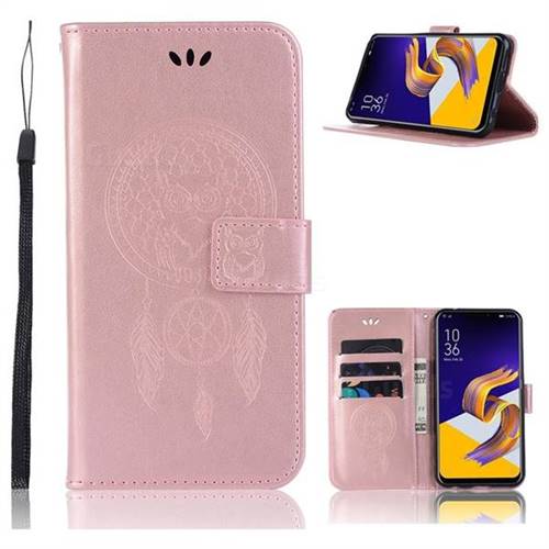 Intricate Embossing Owl Campanula Leather Wallet Case for Asus Zenfone 5Z ZS620KL - Rose Gold