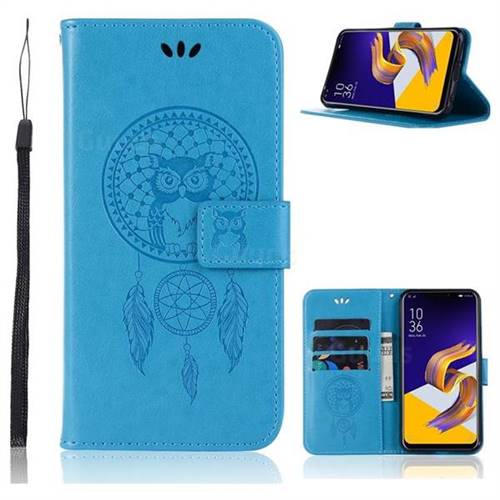 Intricate Embossing Owl Campanula Leather Wallet Case for Asus Zenfone 5Z ZS620KL - Blue