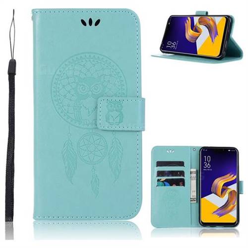 Intricate Embossing Owl Campanula Leather Wallet Case for Asus Zenfone 5Z ZS620KL - Green